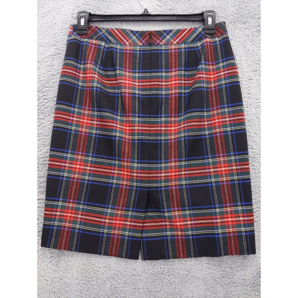 J.Crew The Pencil Skirt Women 8 Black Red Plaid Wool Blend Knee Length Lined - Picture 6 of 10